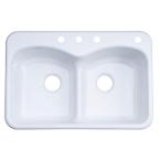 Langlade Drop-In Cast Iron 33 in. x 22 in. Four-Hole Double Bowl Kitchen Sink in White