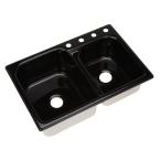 Cambridge Drop-In Acrylic 33x22x10.5 4-Hole Double Bowl Kitchen Sink in Black
