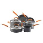 10 Piece Nonstick Hard Anodized Cookware Set with Orange Handles