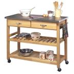 Kitchen Cart in Natural Wood with Stainless Top