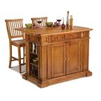 Kitchen Island in Cottage Oak with Two Stools
