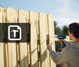 Man installing picket fence with drill - and project guide icon