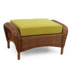 Charlottetown Brown All-Weather Wicker Patio Ottoman with Green Bean Cushion