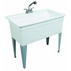 Utilatub Combo 40 in. x 24 in. Polypropylene Single Floor Mount with Pull-Out Faucet, P-Trap and Supply Lines in White