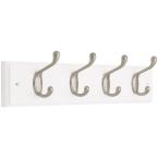 18 in. Decorative Hook Rail/Rack with 4 Heavy Duty Hooks in Flat White and Satin Nickel