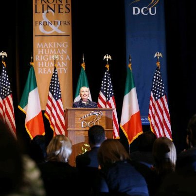 Photo: U.S. Secretary of State Hillary Rodham Clinton delivers remarks on Frontlines and Frontiers: Making Human Rights a Human Reality at Dublin City University in Dublin, Ireland, December 6, 2012. [State Department photo by Maxwell's/ Public Domain]