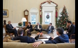 President Obama with Senior Advisors in the Oval Office