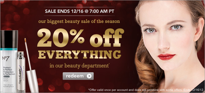 Get 20% off everything in our beauty department