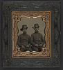 [Unidentified soldiers in Union uniforms and infantry Company B Hardee hats; soldier on left holds fife and soldier on right wears locket and key around his neck] (LOC) by The Library of Congress
