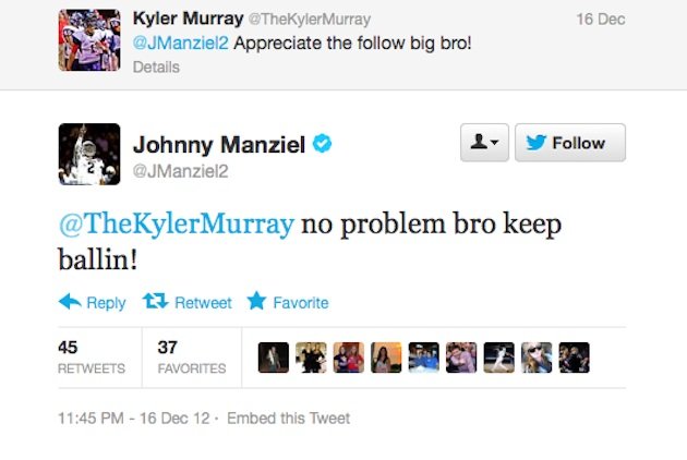 Johnny Manziel Tweets to budding Allen QB Kyler Murray — Twitter