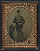 [Unidentified soldier in Union sack coat and forage cap with bayonet scabbard and bayoneted musket] (LOC) by The Library of Congress