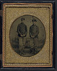 [Two unidentified young soldiers in Union shell jackets and forage caps in front of painted backdrop showing plantation] (LOC) by The Library of Congress
