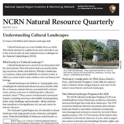 Photo: The Winter 2012 issue of Natural Resource Quarterly featuring "Understanding Cultural Landscapes" is now available at http://science.nature.nps.gov/im/units/ncrn/quarterly.pdf