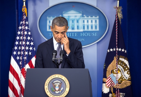 President Obama delivers a statement on the mass shooting at Sandy Hook Elementary School in Newtown, Connecticut, Dec. 14, 2012. 