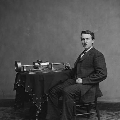 Photo: On this day in 1877, Thomas Edison first demonstrated the operation of his new invention, the phonograph. Phonographs originally recorded sound onto tinfoil, and later used cylinders made of wax and other materials.  Many of AFC's earliest recordings of folk songs are on cylinders, beginning with the very first ethnographic field recordings, made by Jesse Walter Fewkes with Passamaquoddy singers in Maine.  Later that year in Boston, Fewkes recorded the following clip, "Mr. Phonograph," to demonstrate the use of his machine to a visiting Passamaquoddy man.  

http://www.loc.gov/folklife/guide/audio/5-MrPhonograph.mp3

The photo is cropped from a digital scan of a picture in the Library of Congress's Brady-Handy collection.  It shows Edison and his second phonograph machine in 1878.  LC P&P Reproduction Number: LC-DIG-cwpbh-04044