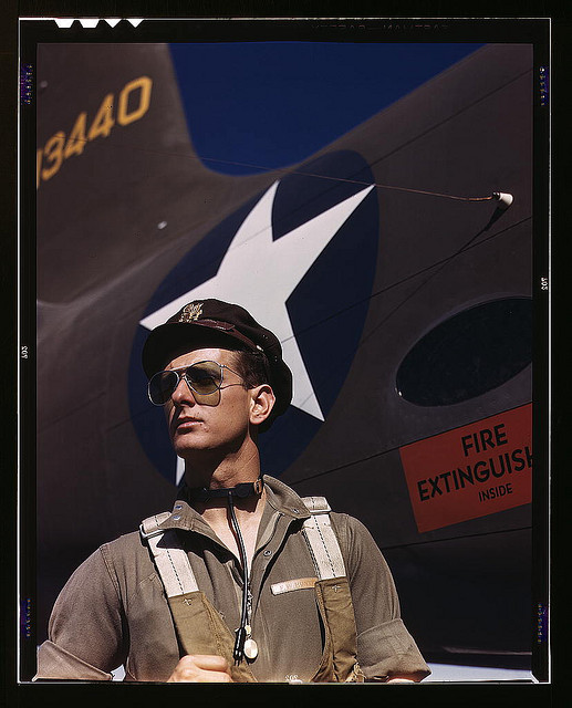 F.W. Hunter, Army test pilot, Douglas Aircraft Company plant at Long Beach, Calif. (LOC)