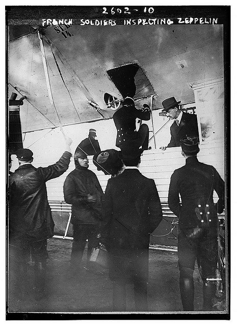 French soldiers inspecting Zeppelin (LOC)