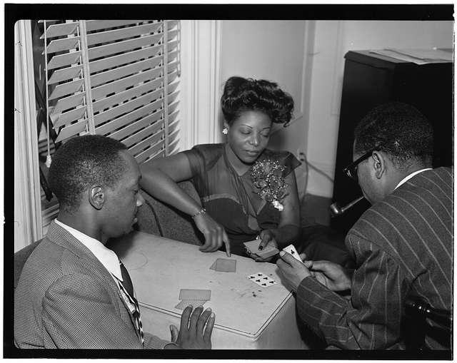 [Portrait of Tadd Dameron, Mary Lou Williams, and Dizzy Gillespie, Mary Lou Williams' apartment, New York, N.Y., ca. Aug. 1947] (LOC)