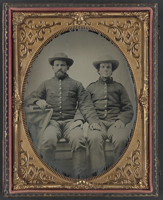 [Private Charles Chapman of Company A, 10th Virginia Cavalry Regiment, left, and unidentified soldier] (LOC)