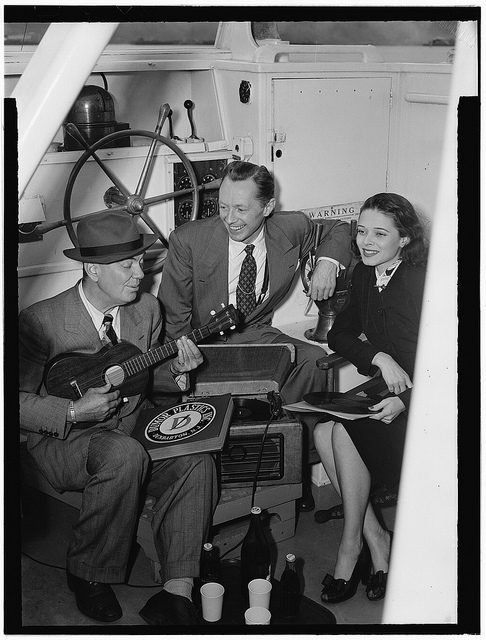 [Portrait of Cliff Edwards, Betty Brewer, and Frank Raye, Ukelele Lady (yacht), Hudson River, N.Y., ca. June 1947] (LOC)
