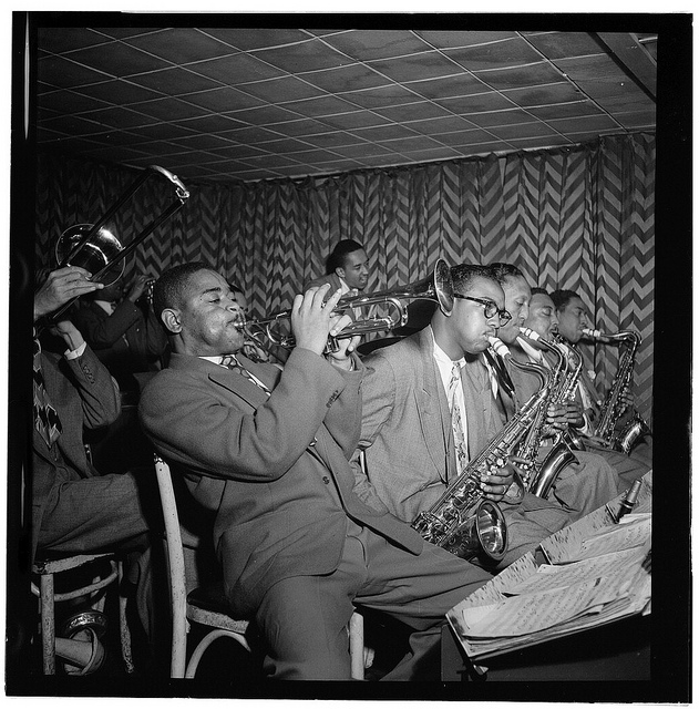 [Portrait of Dizzy Gillespie, James Moody, and Howard Johnson, Downbeat, New York, N.Y., ca. Aug. 1947] (LOC)