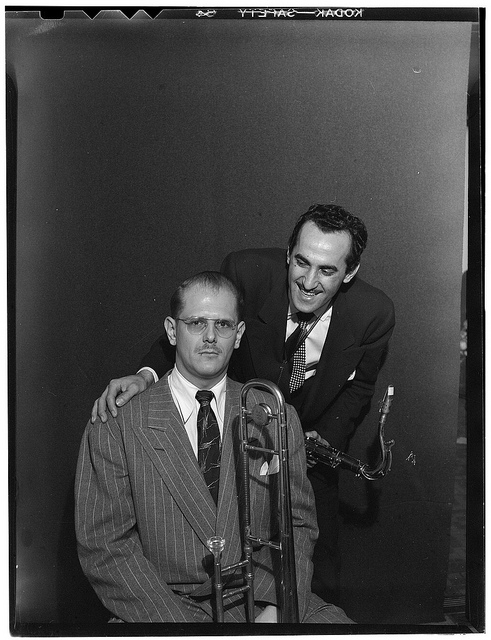 [Portrait of Bill Harris and Charlie Ventura, William P. Gottlieb's home (table tennis room), N.Y., ca. Apr. 1947] (LOC)