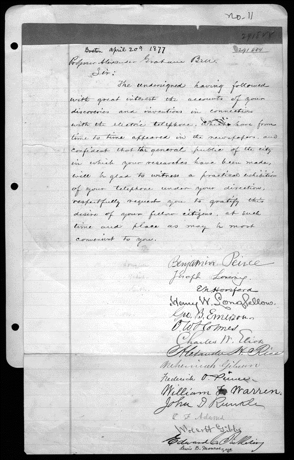 Image 1 of 1, Letter from Benjamin Peirce to Alexander Graham Be