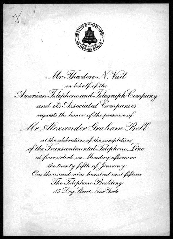 Image 1 of 2, Invitation from Theodore N. Vail to Alexander Grah