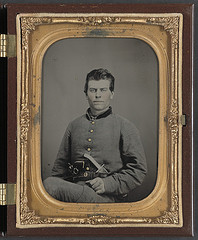 [Theophilus Mann of Company G, 1st (Farinholt's) Virginia Infantry Battalion Reserves, with pistol and knife] (LOC)