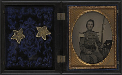 [Major Thomas B. Beall of Company I, 10th Mississippi Infantry Regiment with bayoneted musket, with two stars in case] (LOC)