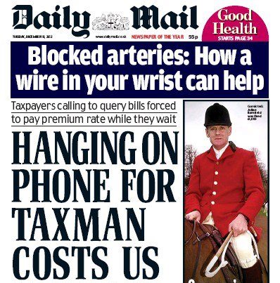 Photo: Hanging on phone for taxman costs us millions: Taxpayers calling to query bills forced to pay premium rate while they wait - http://bit.ly/XCU0cx

How a wire in your wrist can help you avoid surgery for blocked arteries - http://bit.ly/UGCDpY