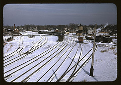 [Train and several sets of railroad tracks in the snow, Massachusetts] (LOC)