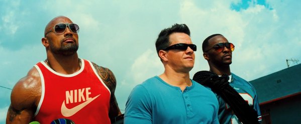 The men of "Pain and Gain": Dwayne Johnson, left, Mark Wahlberg and Anthony Mackie.