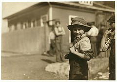 Charlie Foster has a steady job in the Merrimack Mills. School Record says he is now ten years old. His father told me that he could not read, and still he is putting him into the mill. See Hine report.  Location: Huntsville, Alabama. (LOC)