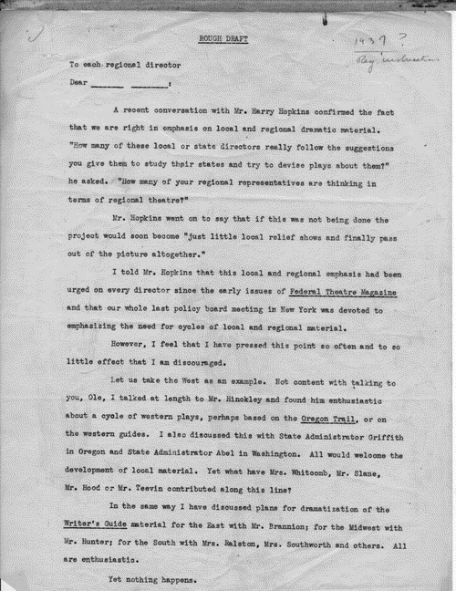 Image 1 of 2, Correspondence, Memoranda - 1937-38 - Regional Dra