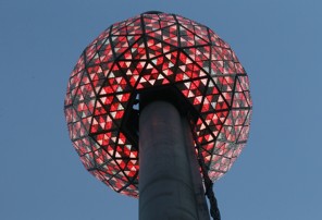 NEW YORK, NY - DECEMBER 30: The Times Square New Year's Eve Ball is tested the day before New Year's Eve on December 30, 2011 in New York City. The 11,875-pound Waterford crystal ball will descend a 130-foot tall flagpole to mark the beginning of 2012. (Photo by Mario Tama/Getty Images)
