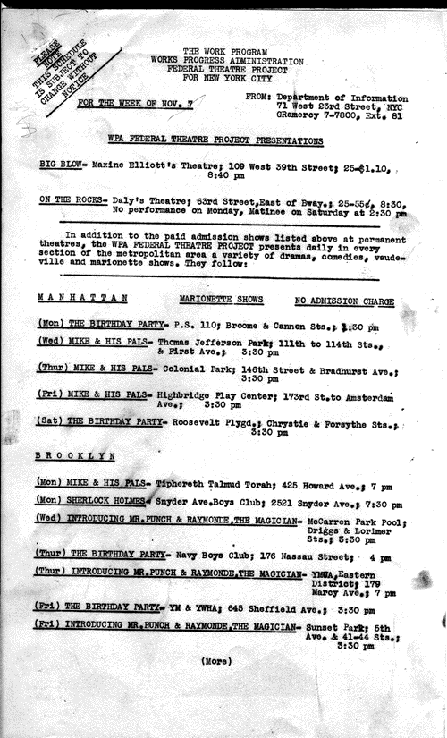 Image 1 of 9, Adv. and Pub. - Nov 1938 - WPA-FTP Presentations -