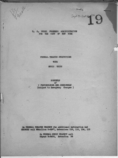 Image 1 of 26, Rehearsals and Performances - Sep 1936 - Schedules
