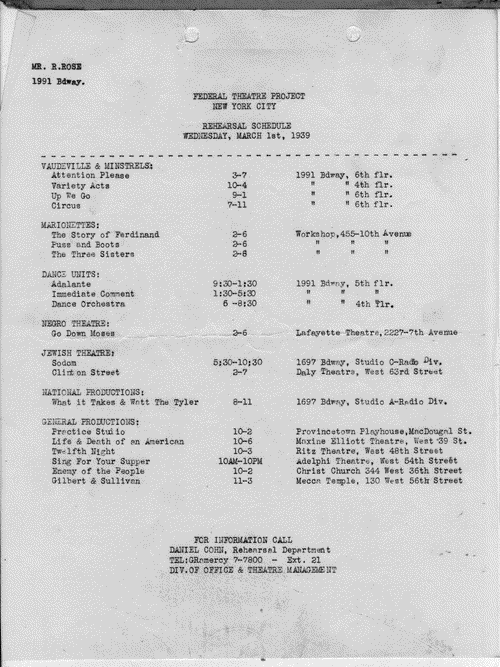 Image 1 of 23, Rehearsal Schedules - Mar 1939 - NYC