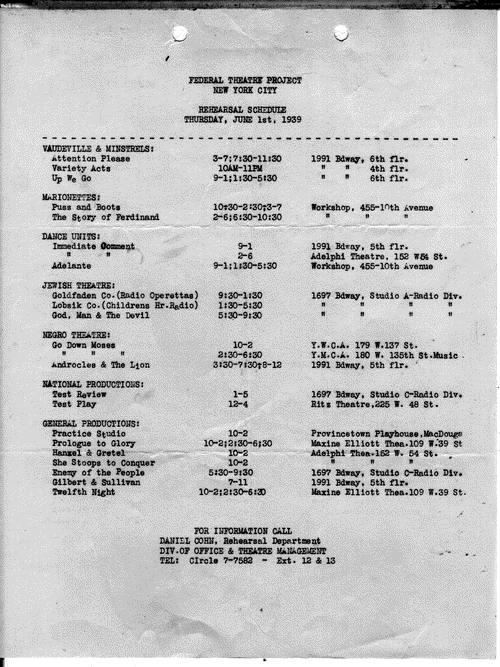 Image 1 of 24, Rehearsal Schedules - Jun/Jul 1939 - NYC