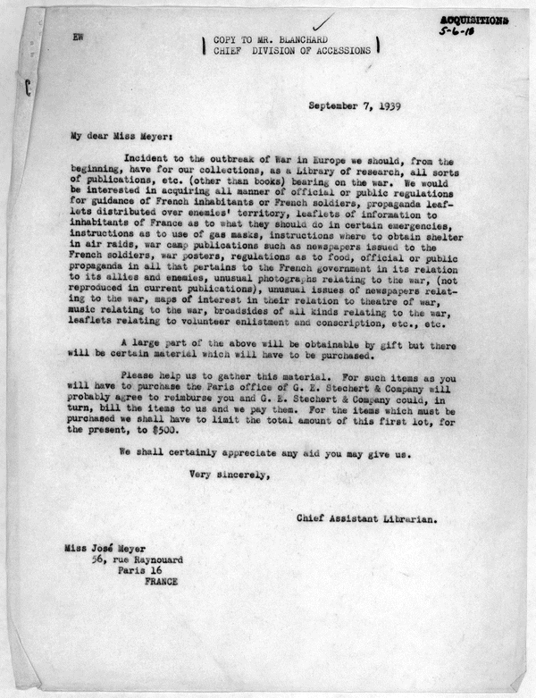 Image 1 of 1, Letter from Martin Arnold Roberts to José Meyer, S