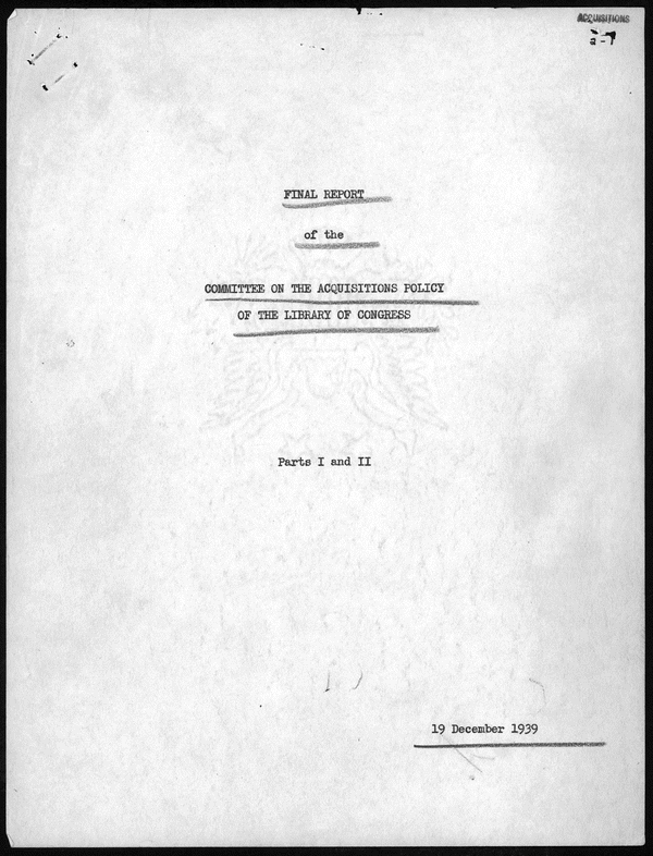 Image 1 of 37, Final Report of the Committee on the Acquisition P