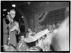 [Portrait of Benny Goodman, Sid Catlett, and Vido Musso, 400 Restaurant(?), New York, N.Y., between 1946 and 1948] (LOC)