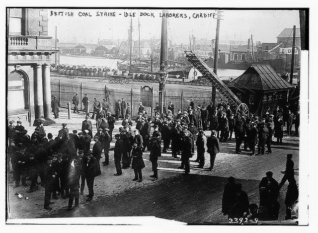British coal strike - idle dock laborers, Cardiff (LOC)