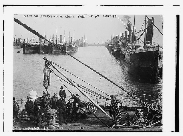 British Strike - coal ships tied tied up at Cardiff (LOC)