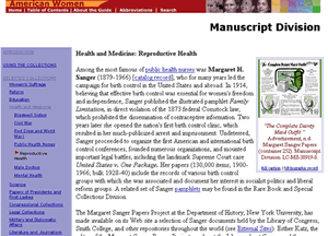 Manuscript Division page on Reproductive Health (screen catpure)