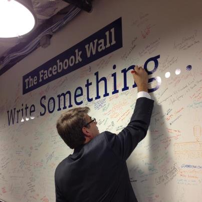 Photo: Rep. Lee Terry, R-Neb., signs the Facebook Washington DC wall after meeting with our public policy team. Terry will chair the Commerce, Manufacturing and Trade Subcommittee of the House Committee on Energy and Commerce in the 113th Congress.