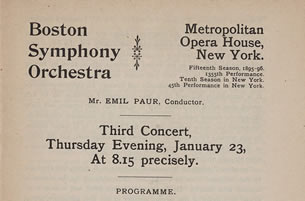 Concert Program Boston Symphony Orchestra at the Metropolitan Opera House, 1896