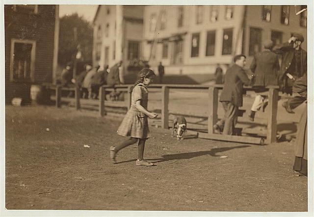 Eight year old Syrian girl, Pheobe [i.e. Phoebe] Thomas, going to work at 6 a.m., August 14, with great butcher knife, to cut sardines in Seacoast Canning Co. Factory #4, Eastport Me. Said she was a cutter, and I saw her working later. (See photos of her accident, #2444, #2445, #2449.)  Location: Eastport, Maine.
