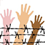 [ILLUSTRATION] Poster-cutout hands and forearms reaching up from behind barbed wire. The hards are many colors, reflecting a multicultural group. [Image © Abdulsamad Altameemi, licensed CC-BY-SA 3.0 ]